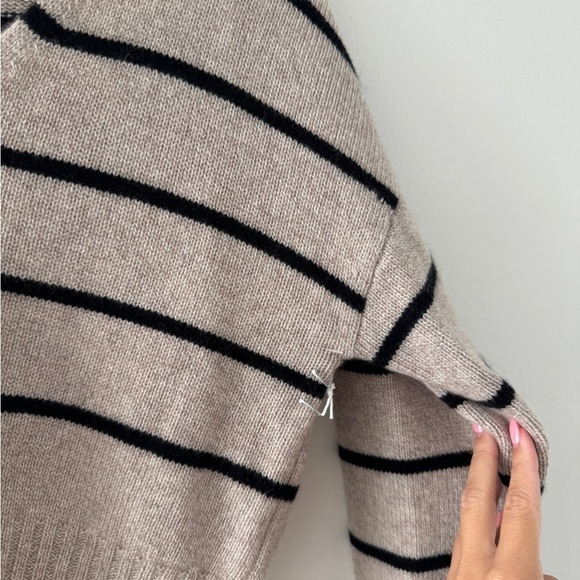 REFORMATION Beckie Cashmere Collared Sweater in Barely With Black Stripe M - Picture 7 of 7